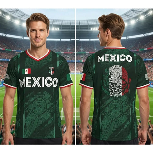 2026 Mexico Soccer Jersey,  Chichén Itzá Pyramid Graphic Retro Soccer Jersey, All over Print, Casual Style for All Seasons, Classic Throwback Jersey Sportswear Top,summerwins